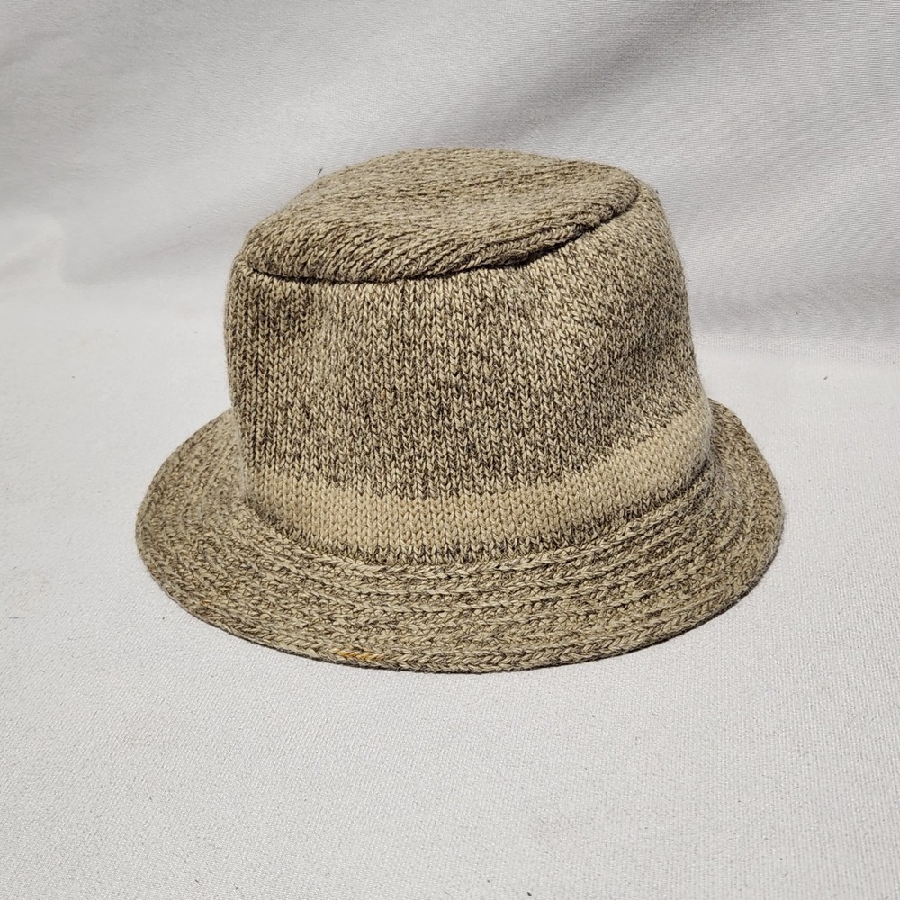 Penthouse Knits Wool Blend Bucket Hat Tan Marled Knit Made in USA Vintage Style